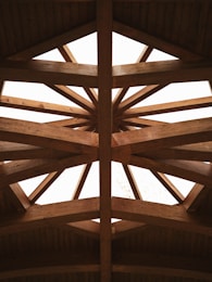 Wooden ceiling beams forming a geometric pattern