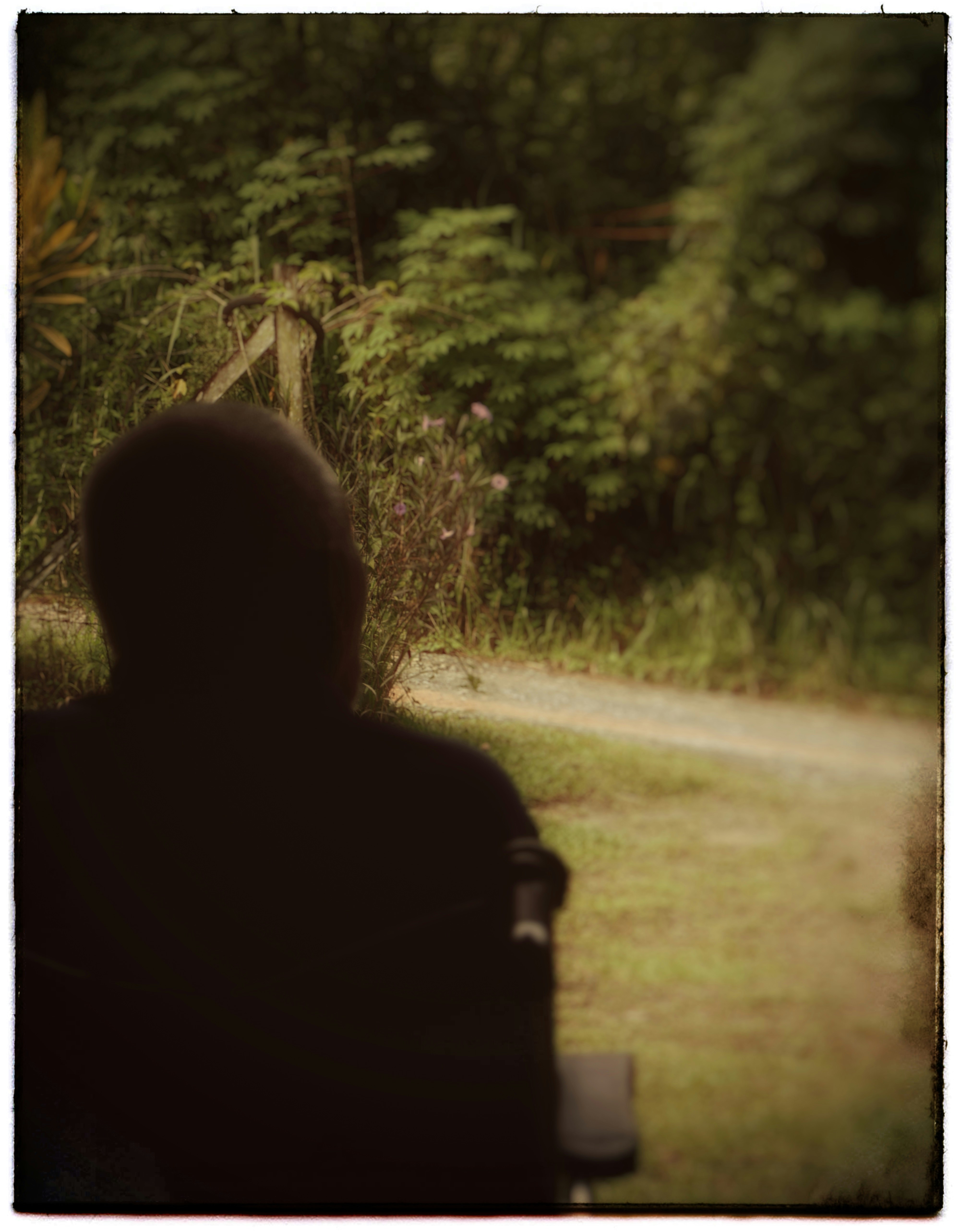 Silhouette of a person sitting outdoors