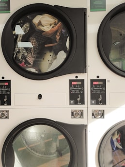 Clothes inside a commercial washing machine