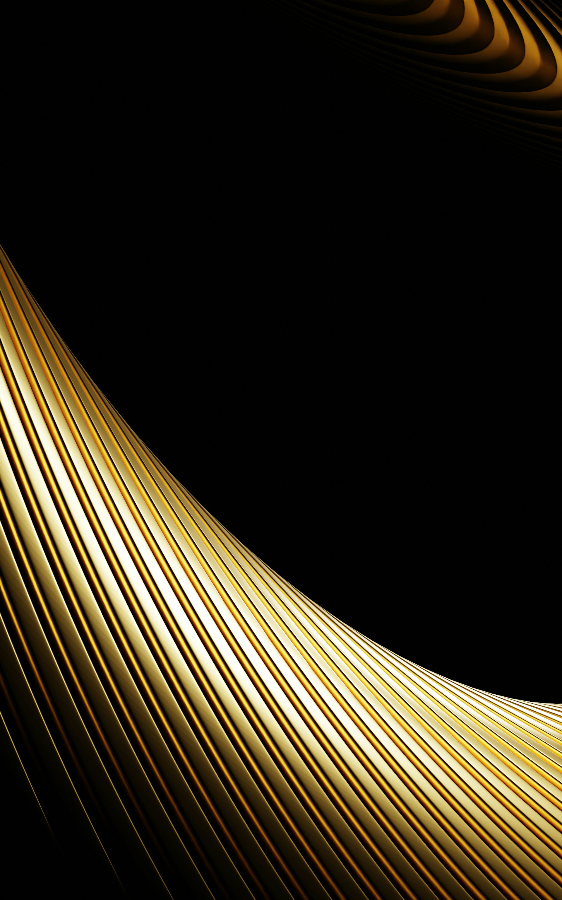 Abstract golden metallic curves on black background