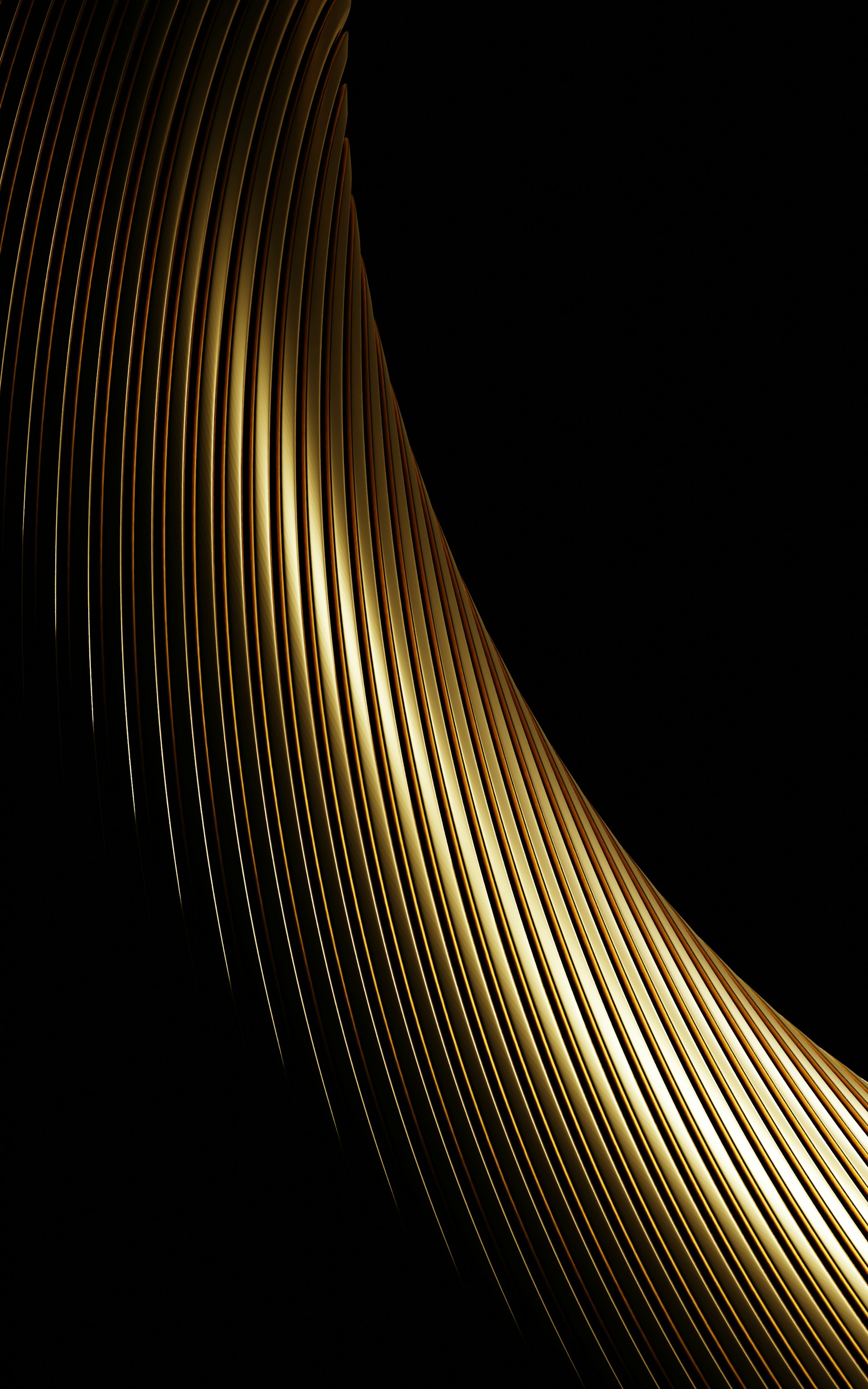 Abstract golden metallic strands on black background