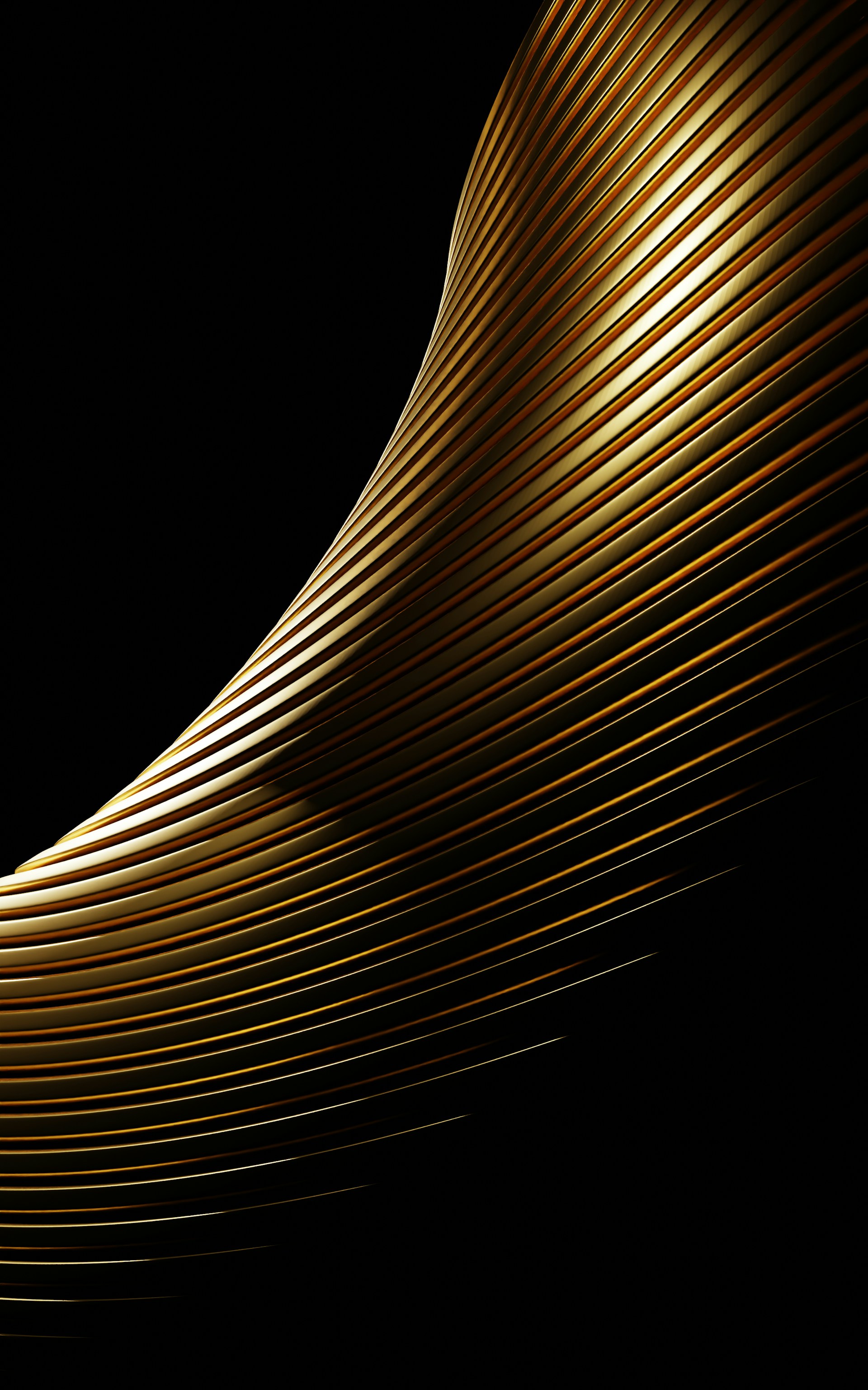 Abstract golden metallic strands against black background