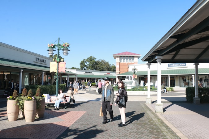 People walking through an open-air shopping center, the kind of retail setting that surrounds the proposed Summerlin apartment site