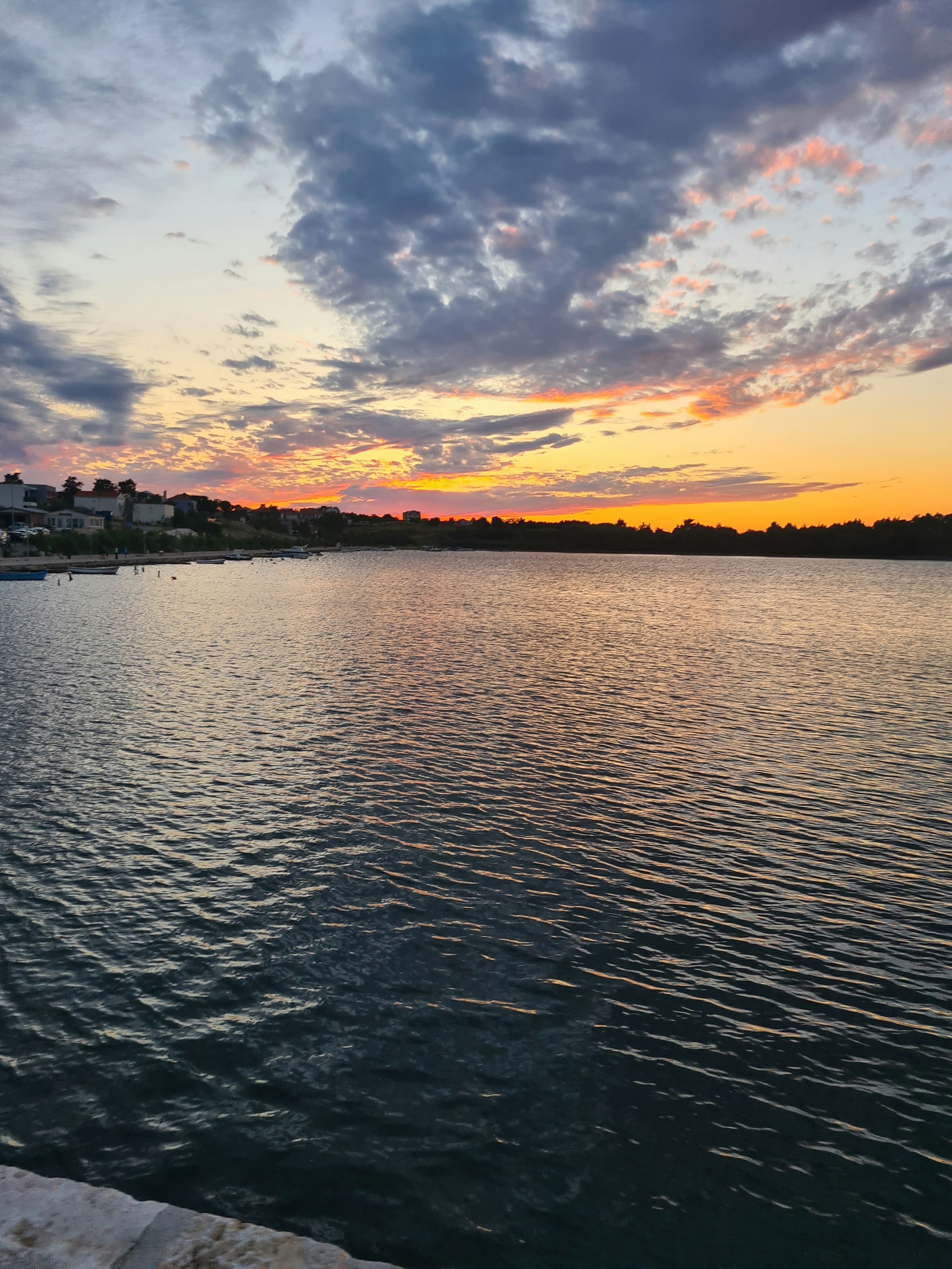 Sunset over a calm body of water