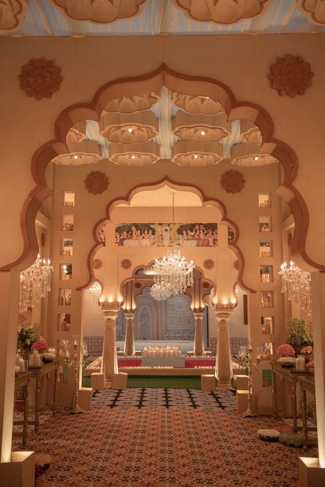 Heritage architecture and royal event setup in Rajasthan