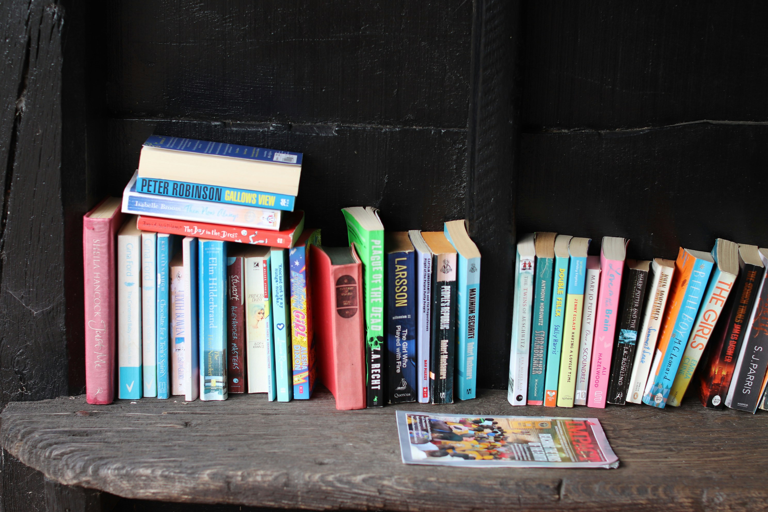 Una colección de libros en un estante