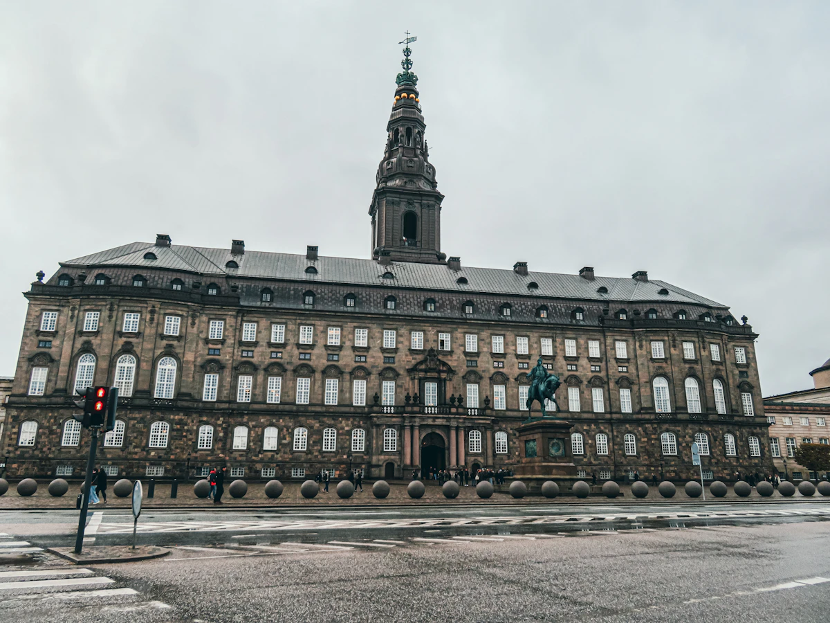 The tower and façade of Christiansborg Palace in Copenhagen