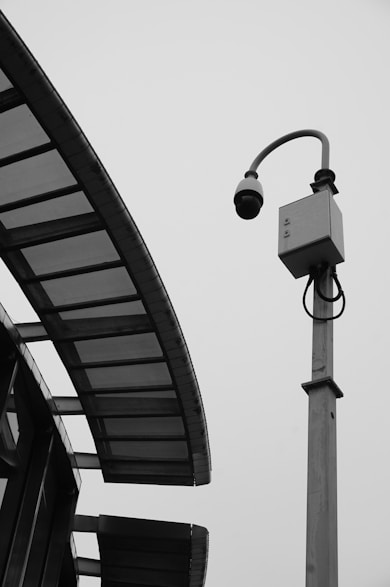 Streetlight with security camera and modern shelter