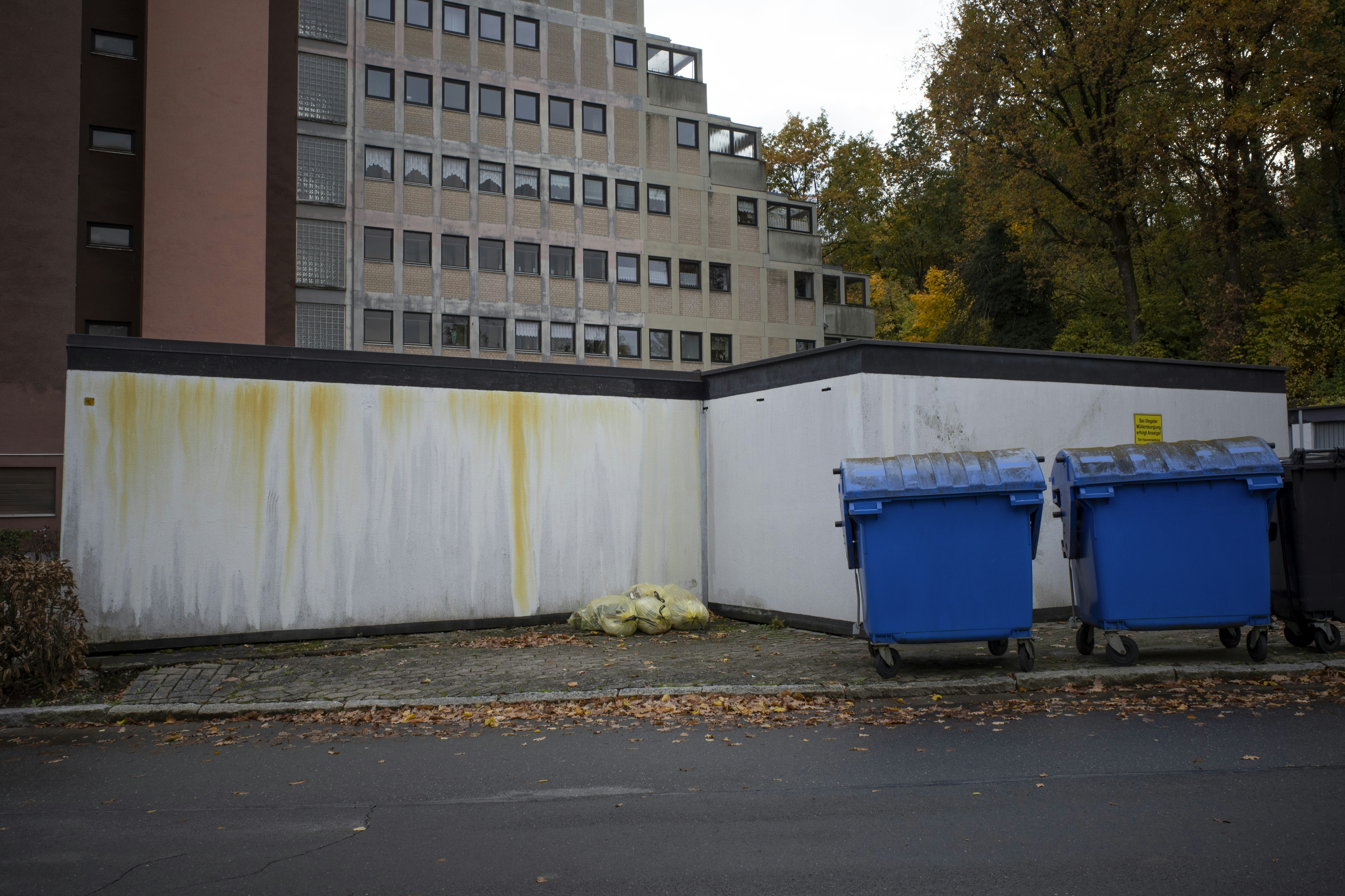 Building with dumpsters