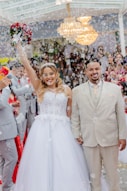 Newlyweds celebrate with bubbles and confetti