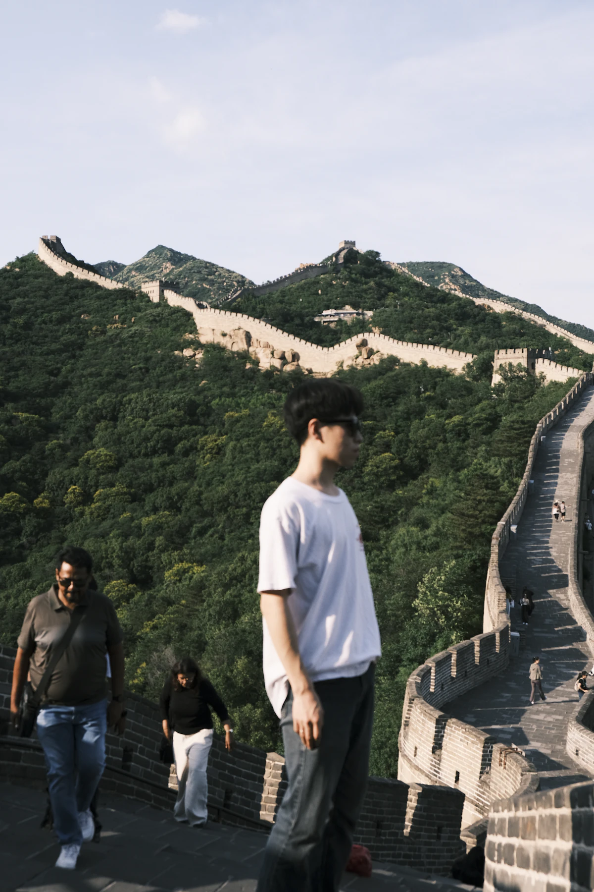 Visitors walking along the Great Wall of China
