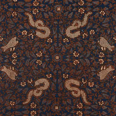 Dark blue fabric with intricate snake and floral patterns