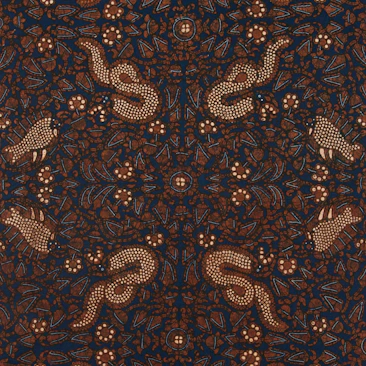 Dark blue fabric with intricate snake and floral patterns