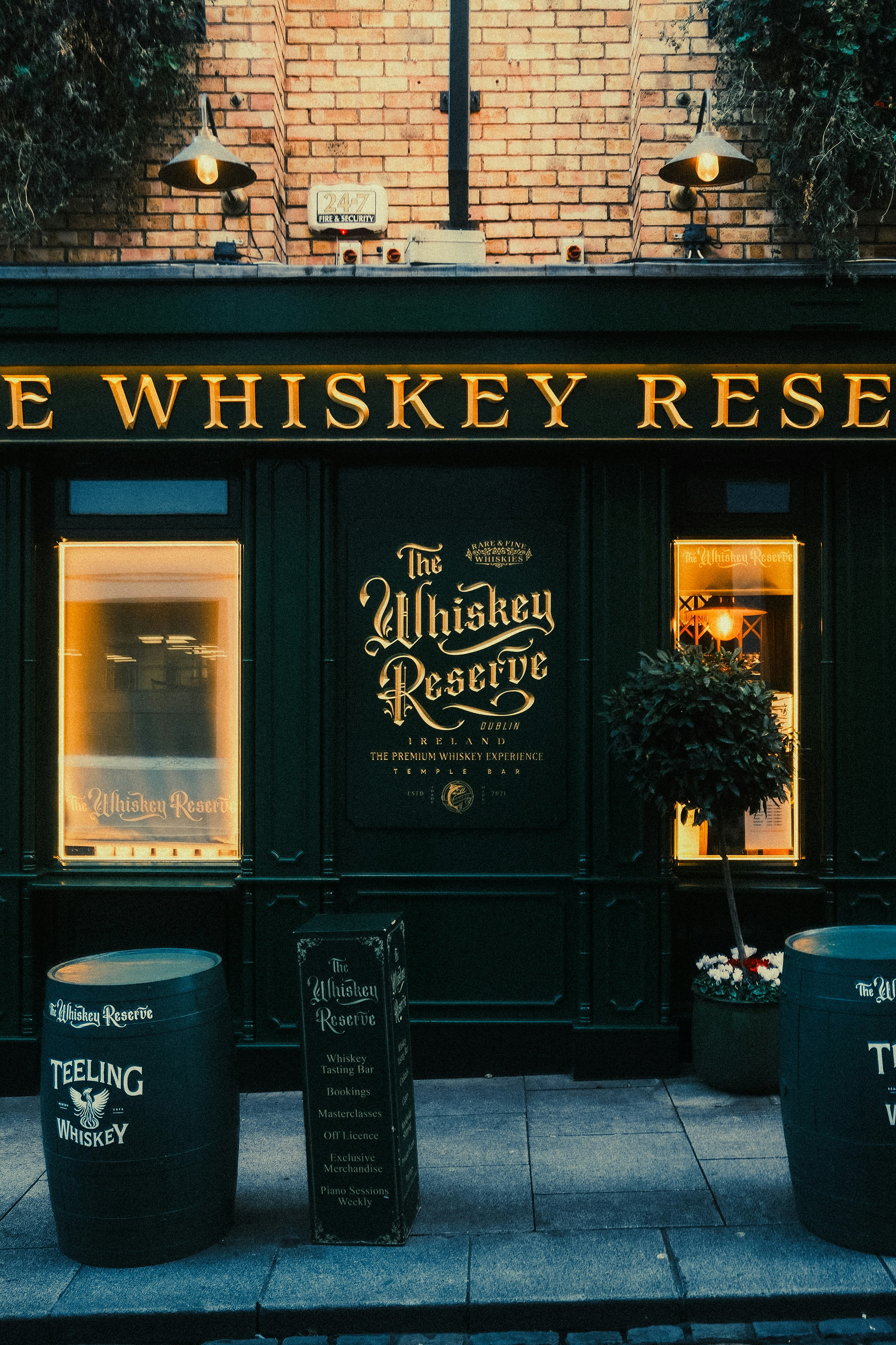 The whiskey reserve bar facade with signage.