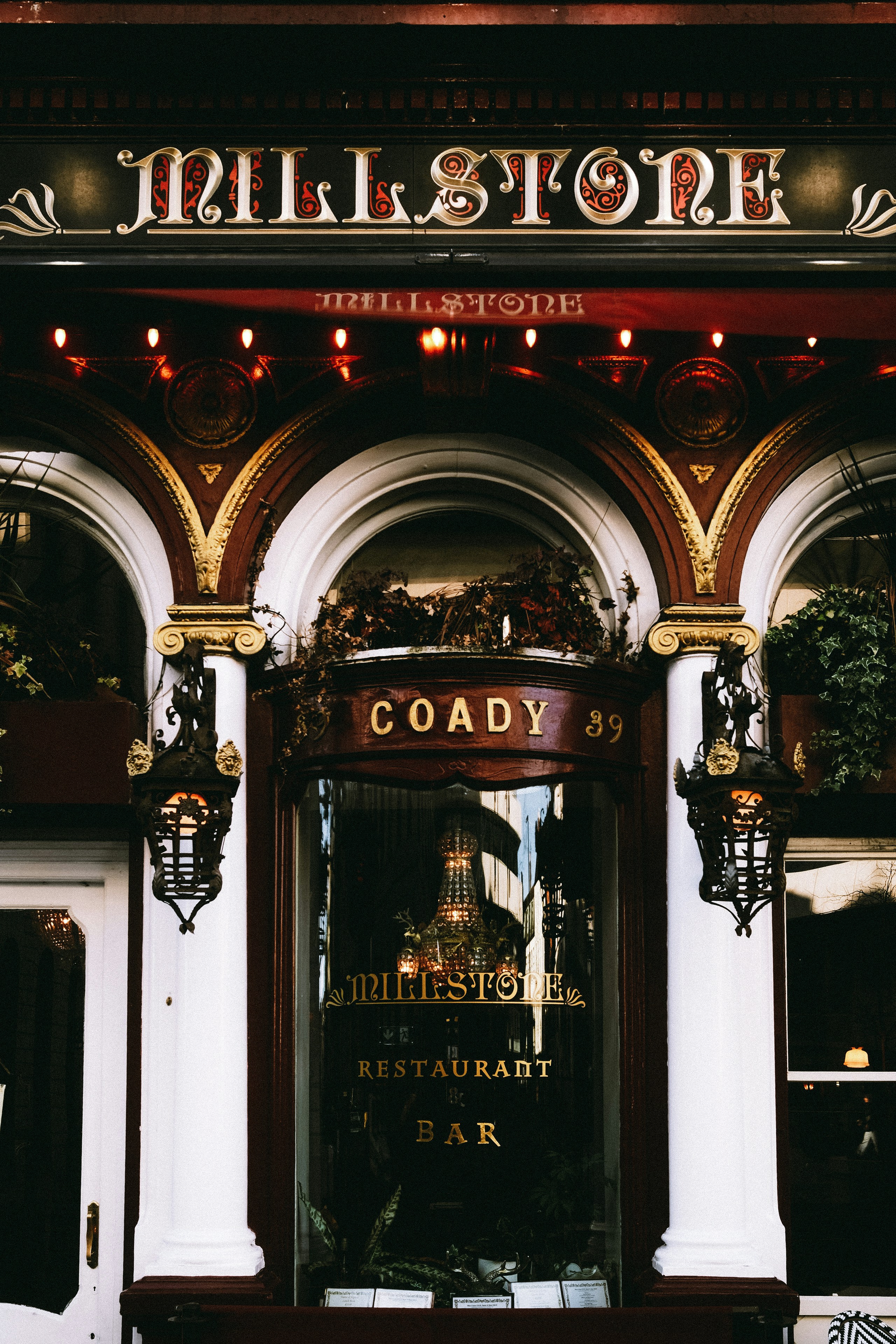 Ornate facade of a restaurant and bar.