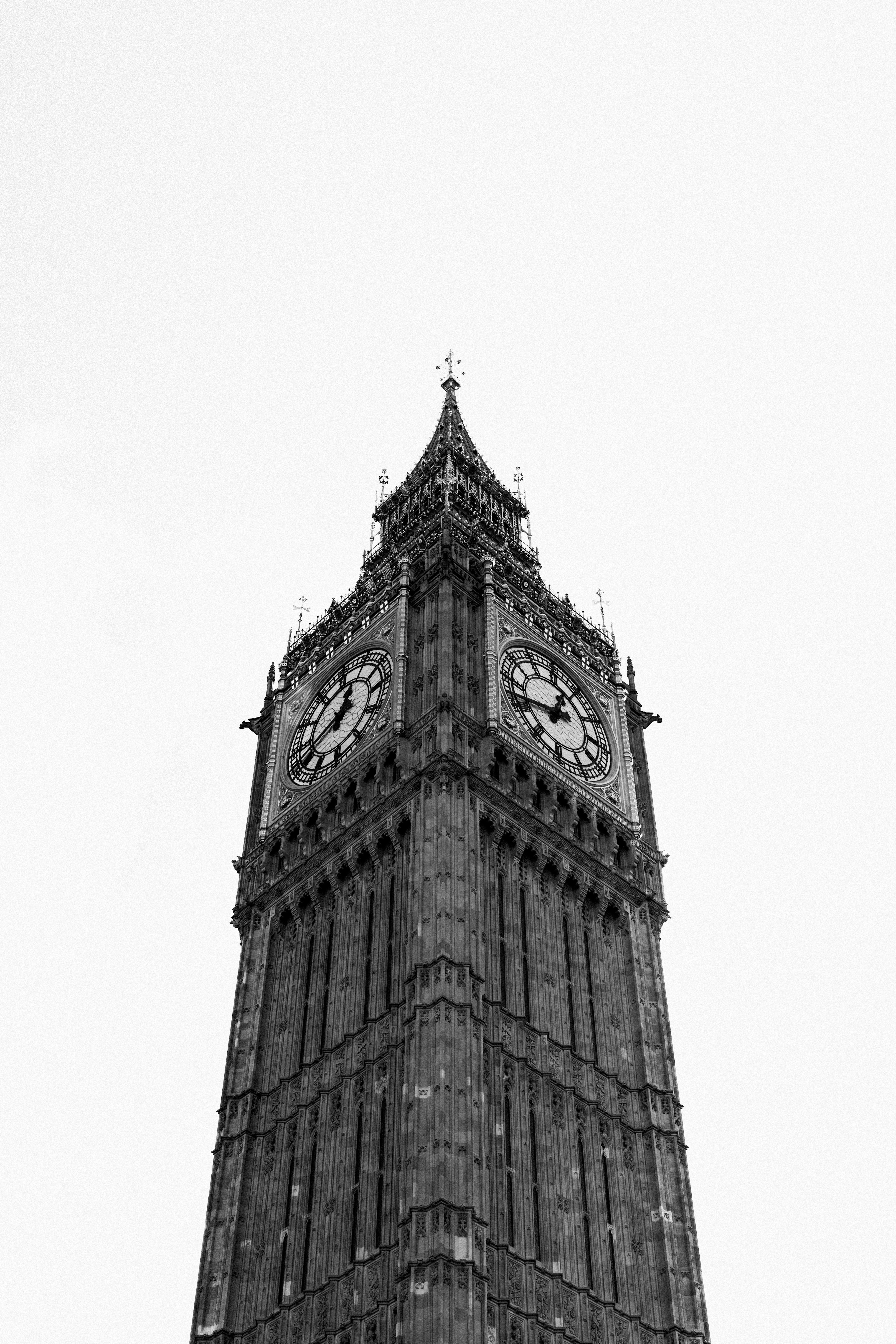 Big ben clock tower against a bright sky