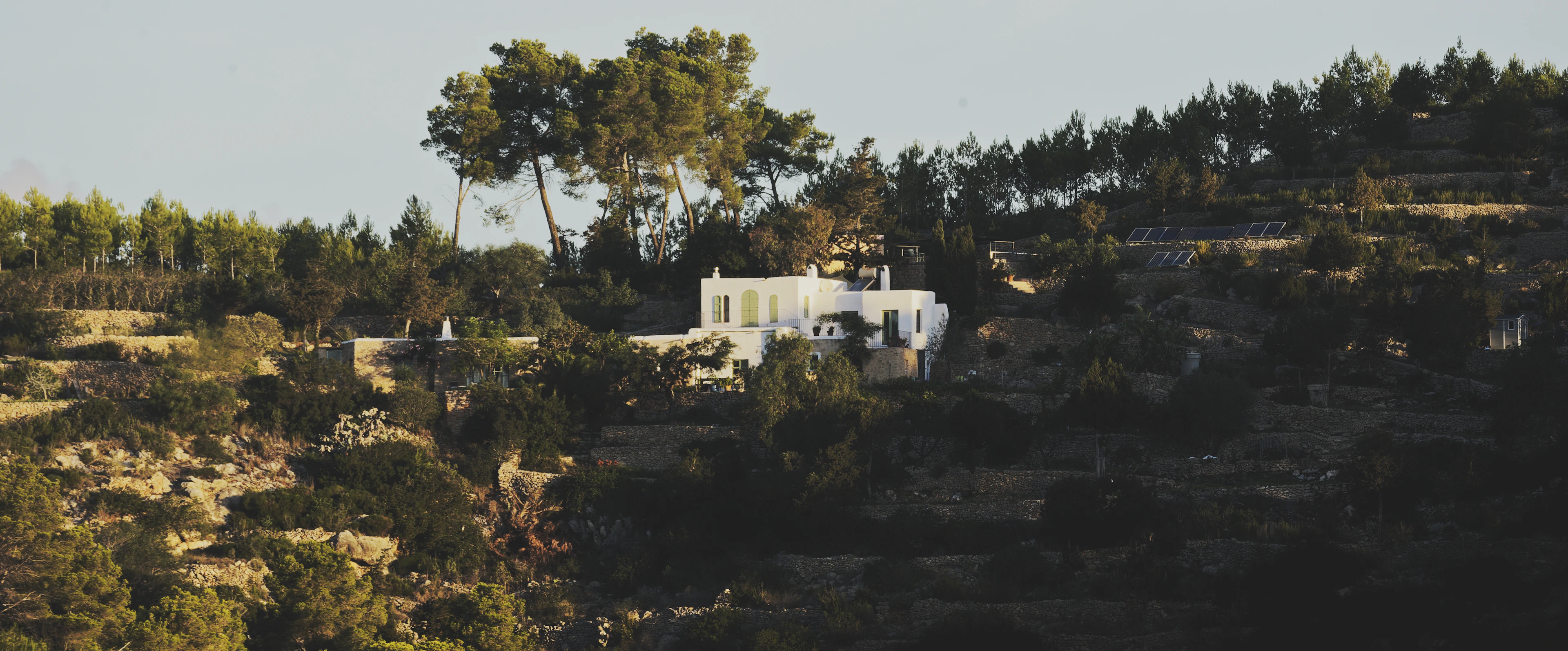 A white house among pine-covered hills in quiet northern Ibiza