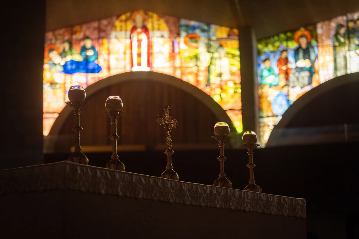 A church sanctuary and stained glass