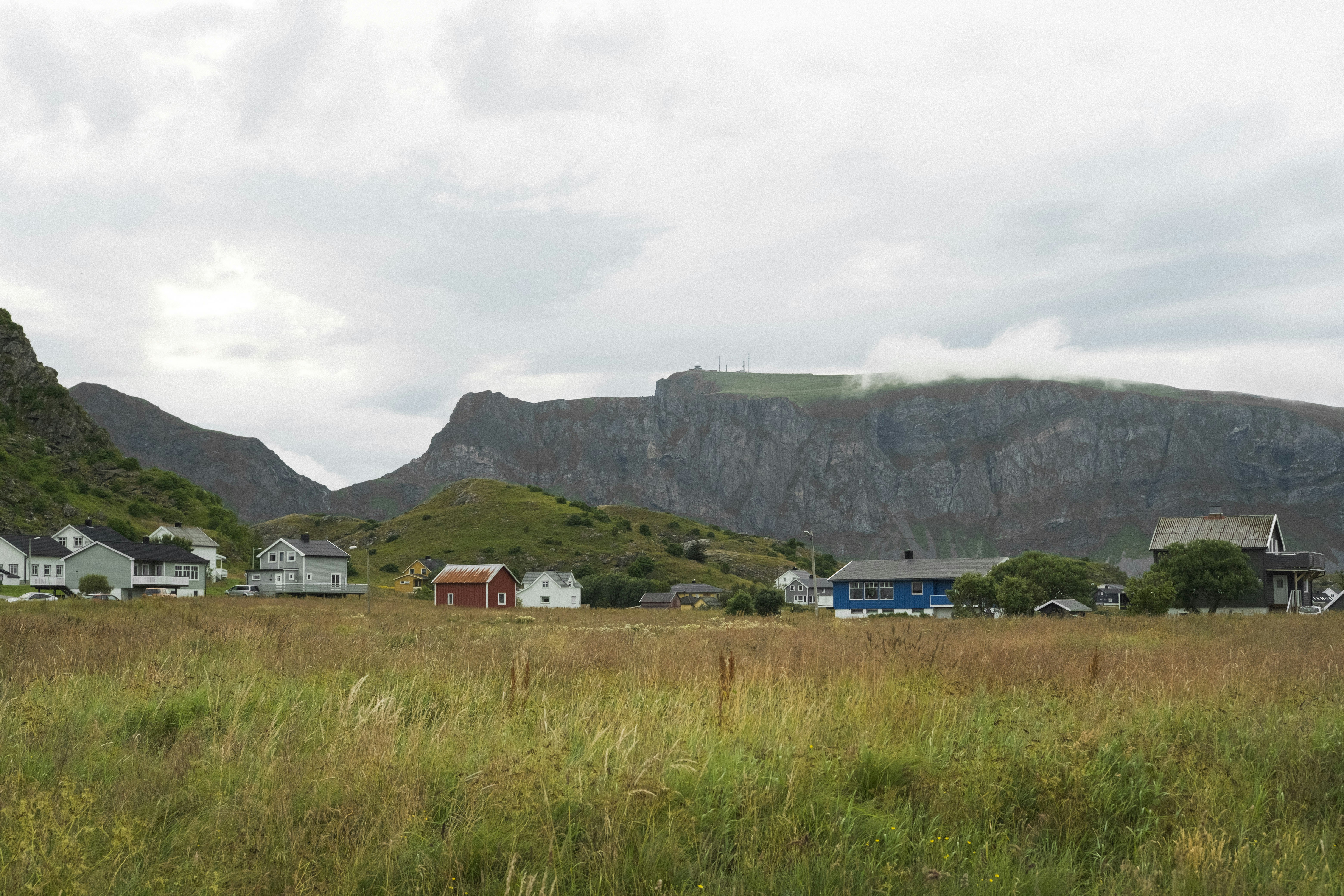Small village nestled at the base of mountains