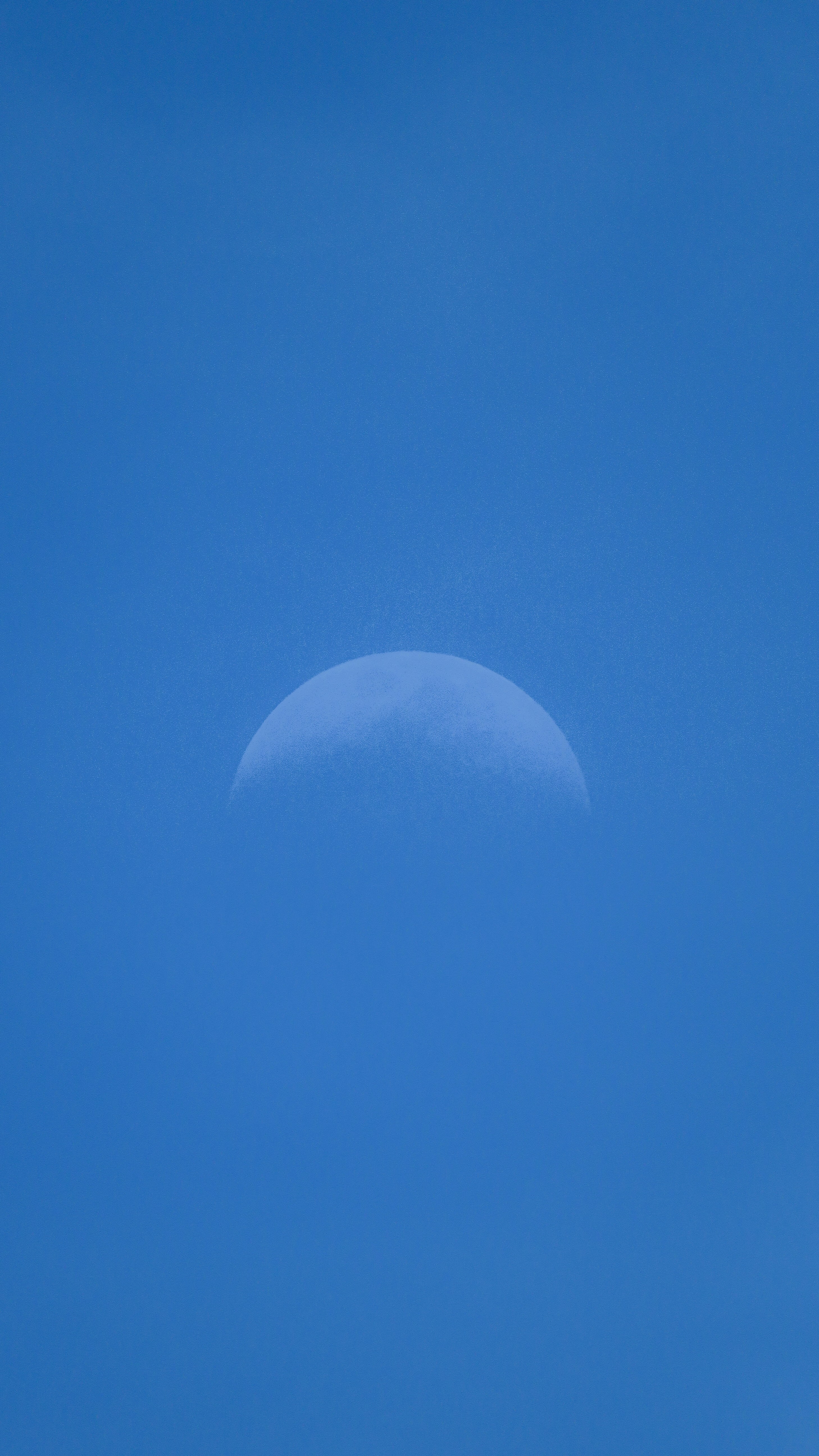 Half moon visible in a clear blue sky