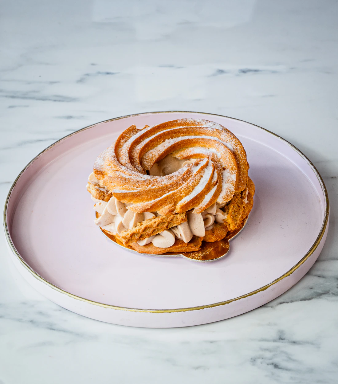 Traditional Paris-Brest choux pastry ring with cream