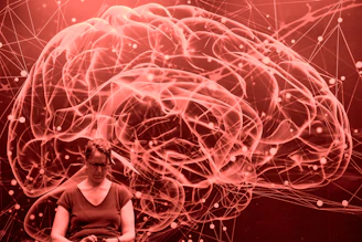 Abstract red brain network with a person