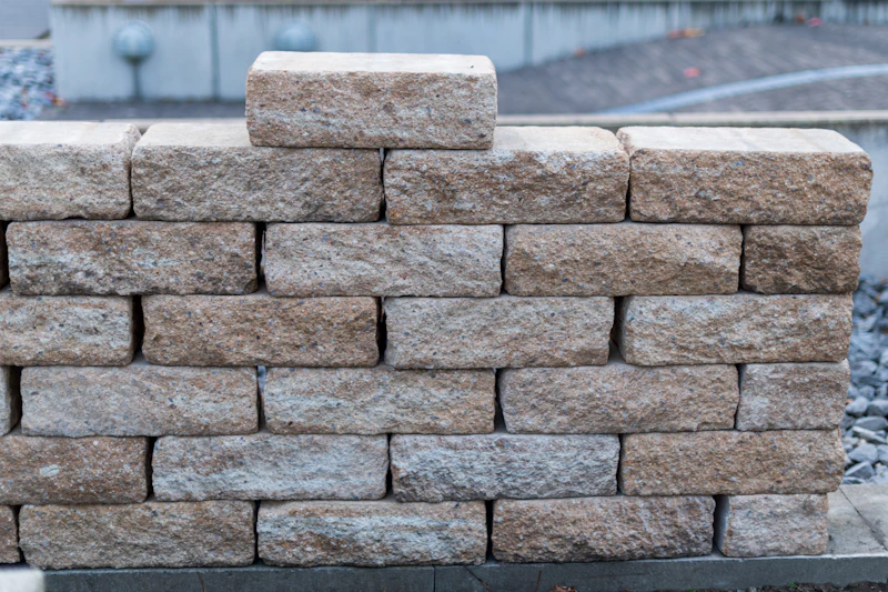 Close-up of a stacked stone retaining wall