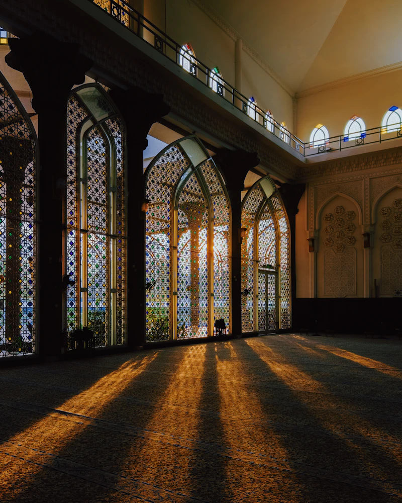 Sunlit mosque interior