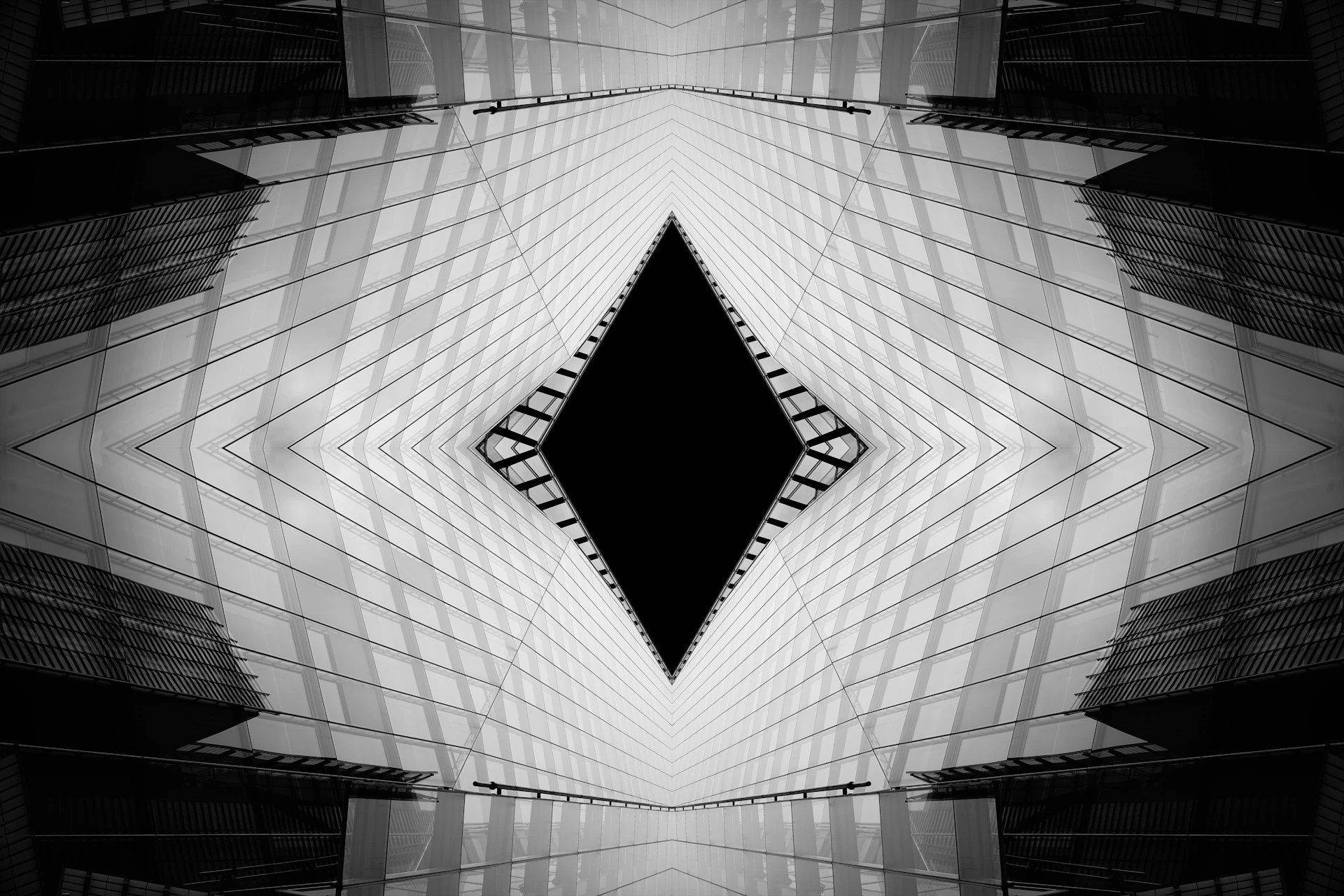 Symmetrical abstract architectural pattern with dark diamond center