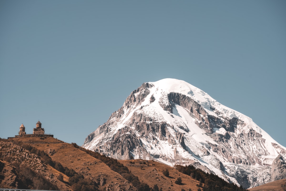 Gergeti Trinity Church below Mount Kazbek, above the village of Stepantsminda