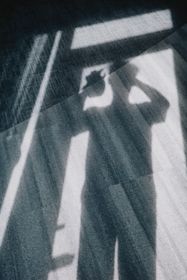Shadow of a person standing by a window