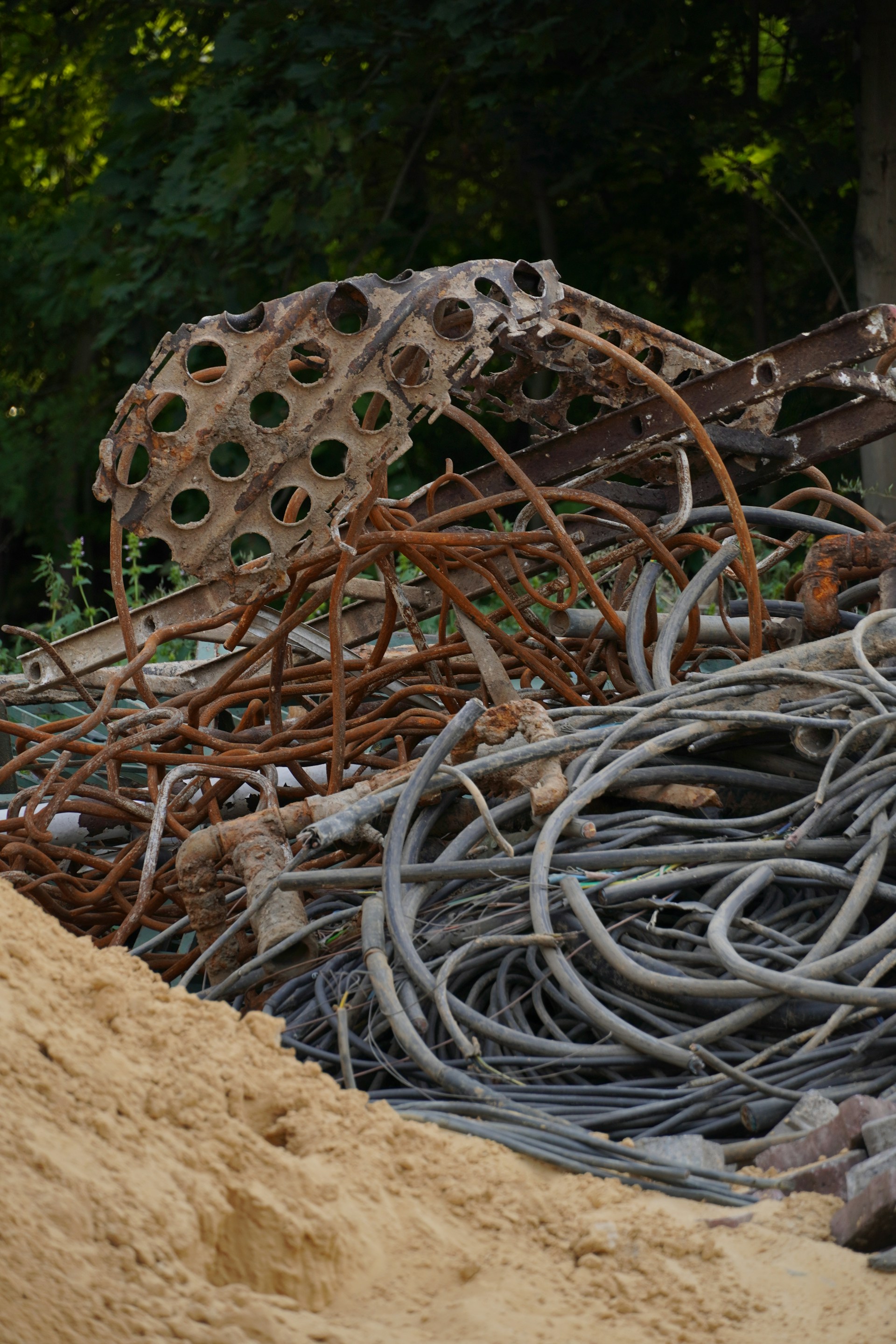 Pile of rusty metal and electrical wires