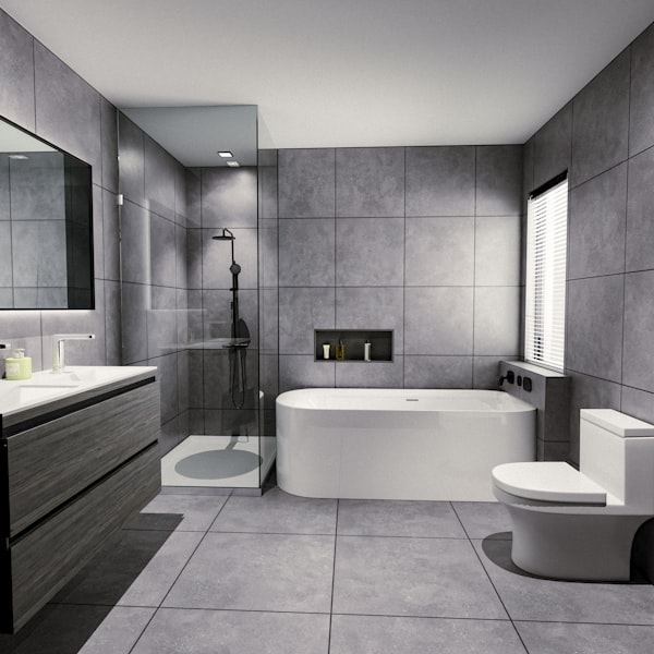 Bagno ordinato con tessili chiari