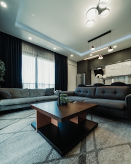 Modern living room with sectional sofa and coffee table