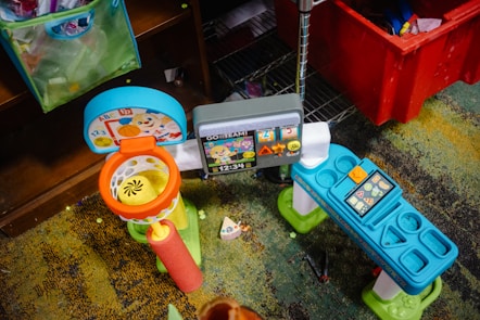Children's toys scattered on the floor