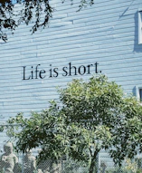 Life is short. text on a building.