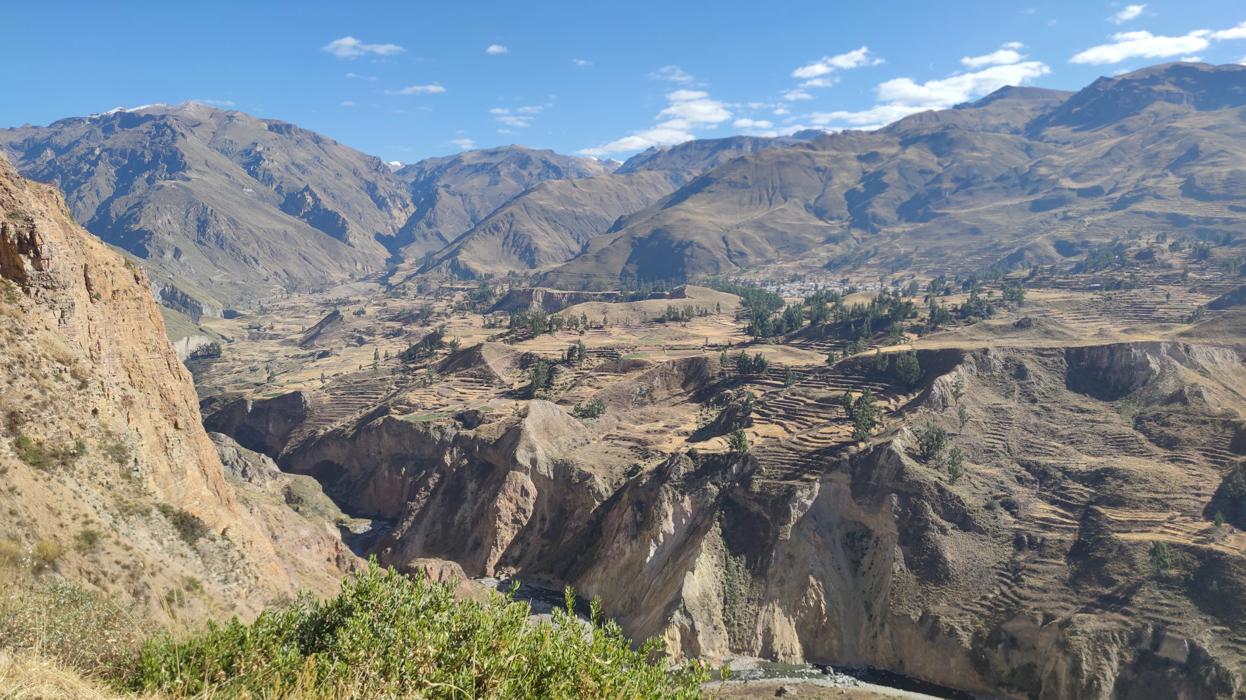 Colca Canyon dramatic arid valley with steep eroded canyon walls