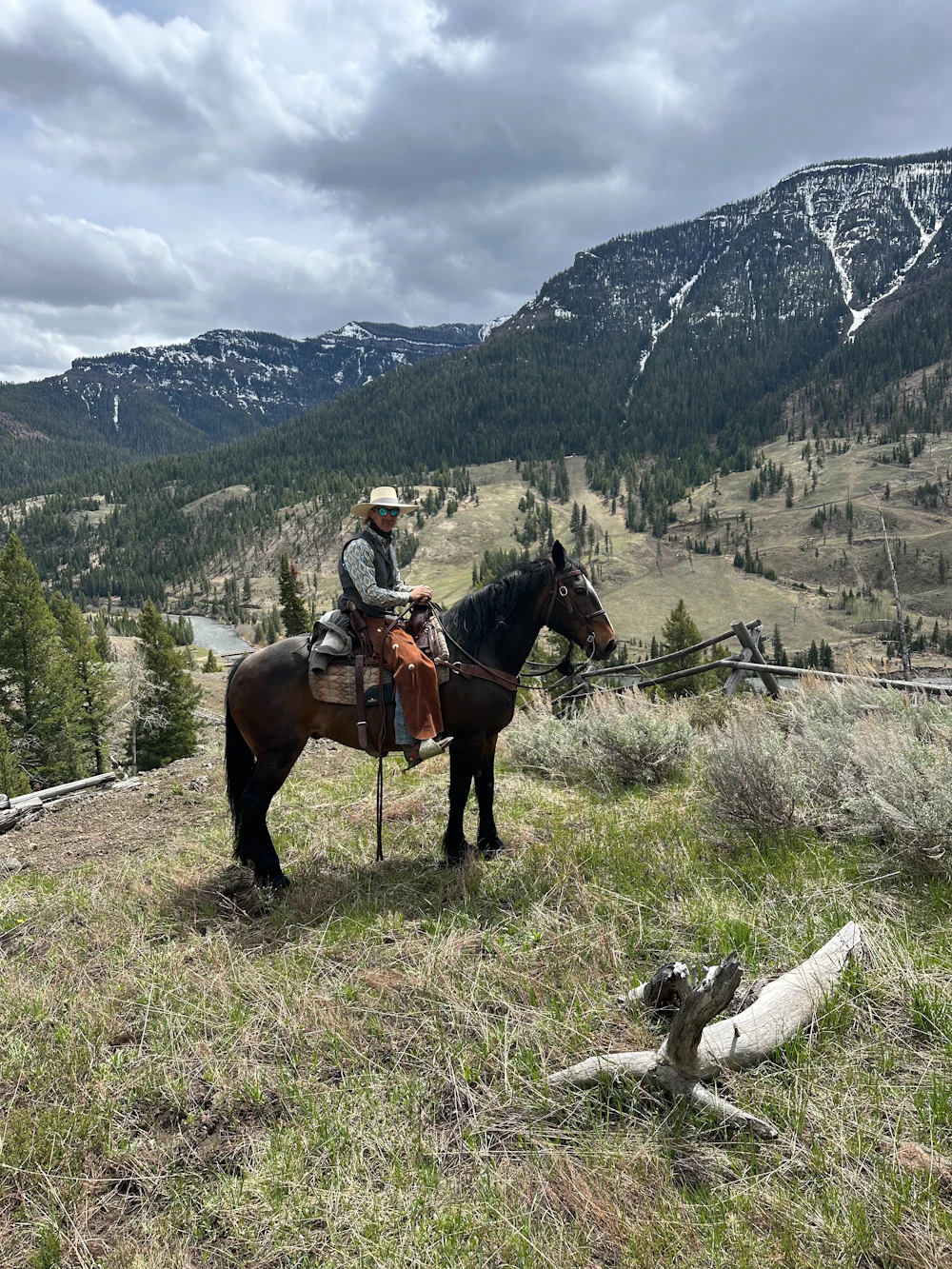Jinete a caballo en un paisaje de montaña árido