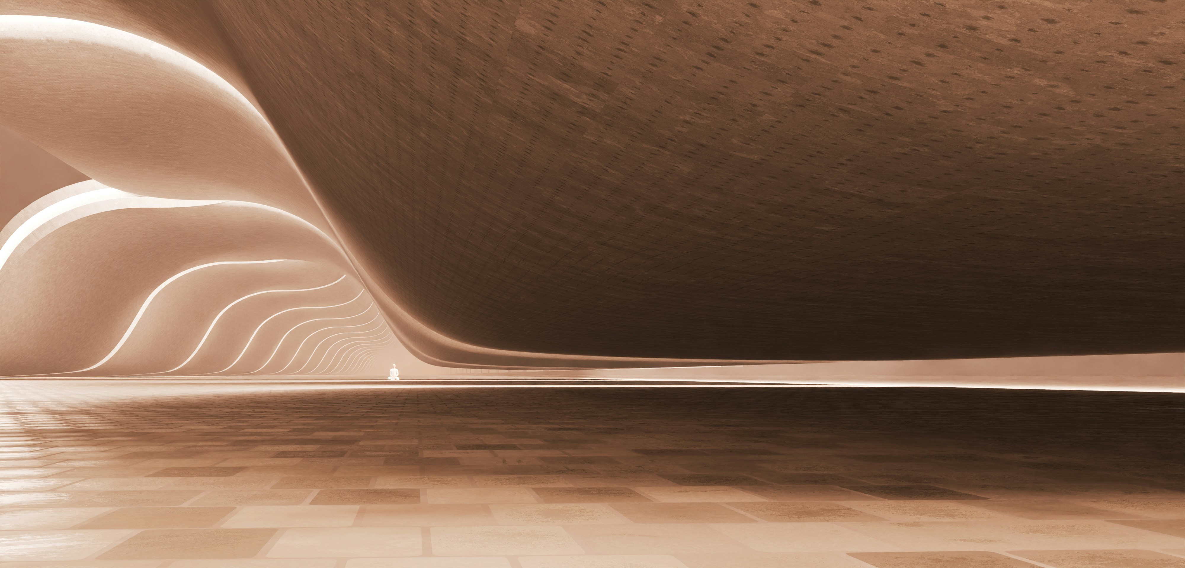 Futuristic meditation scene