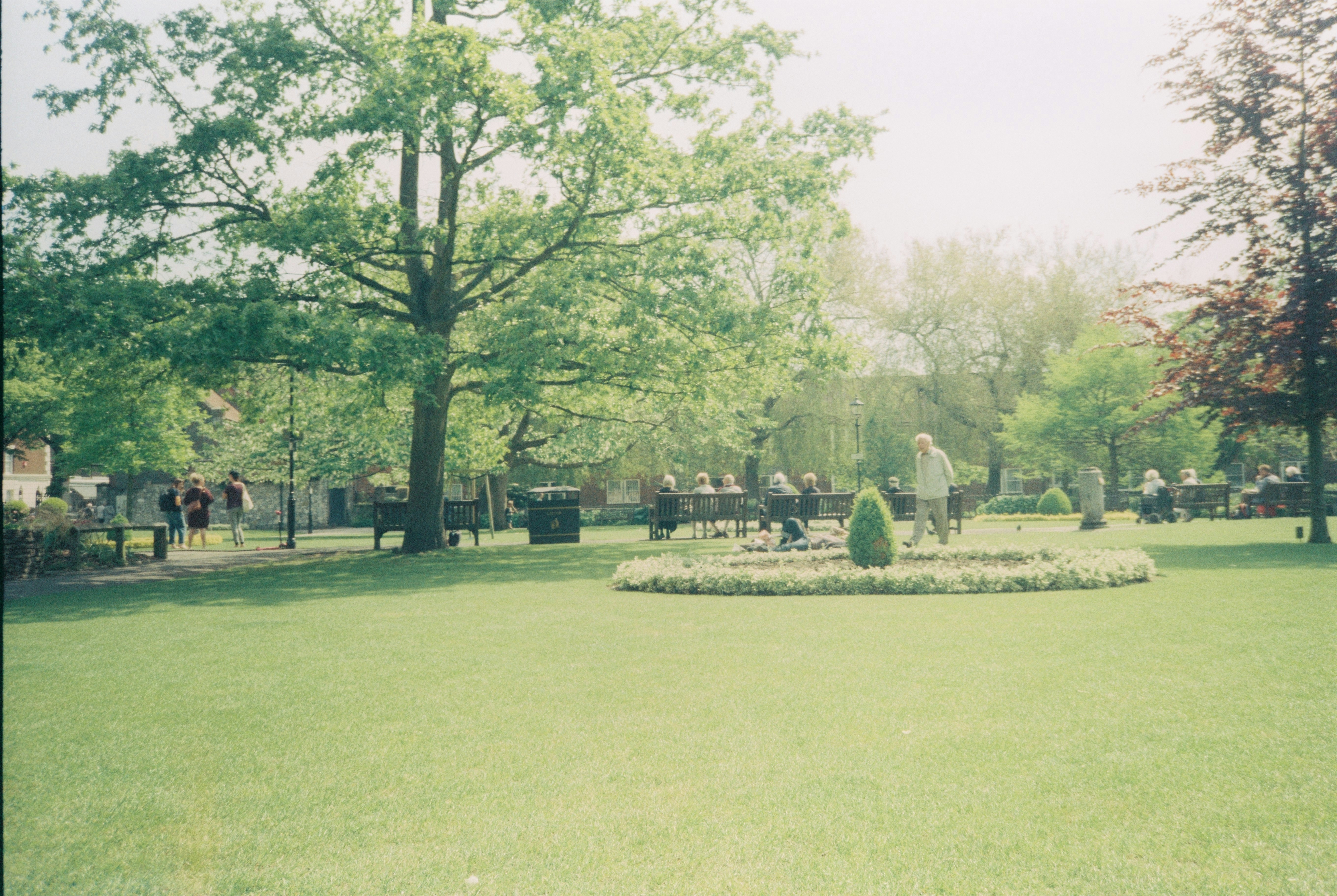 People enjoying a sunny day in a park.