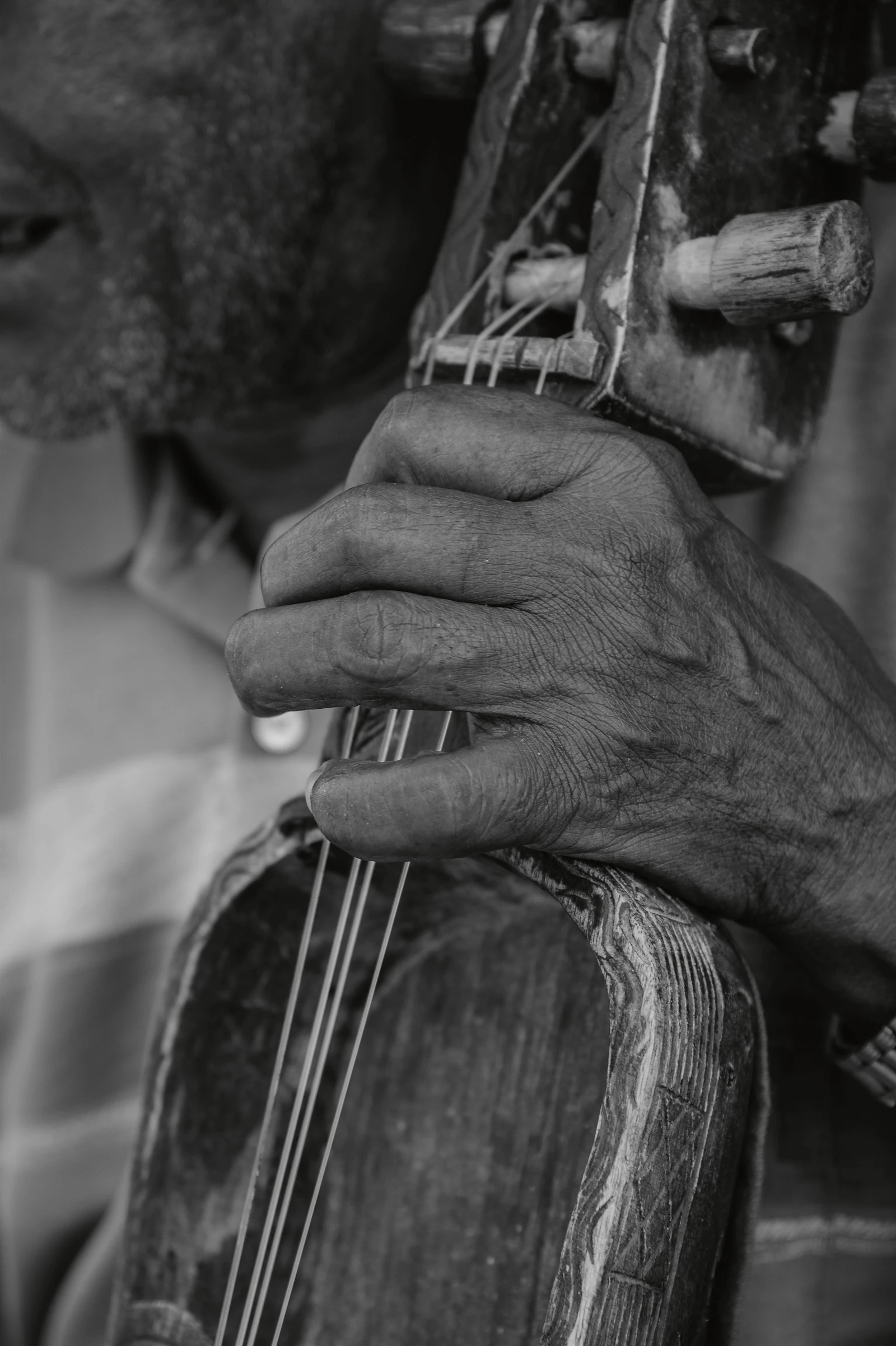 Musician playing a long-necked traditional stringed instrument