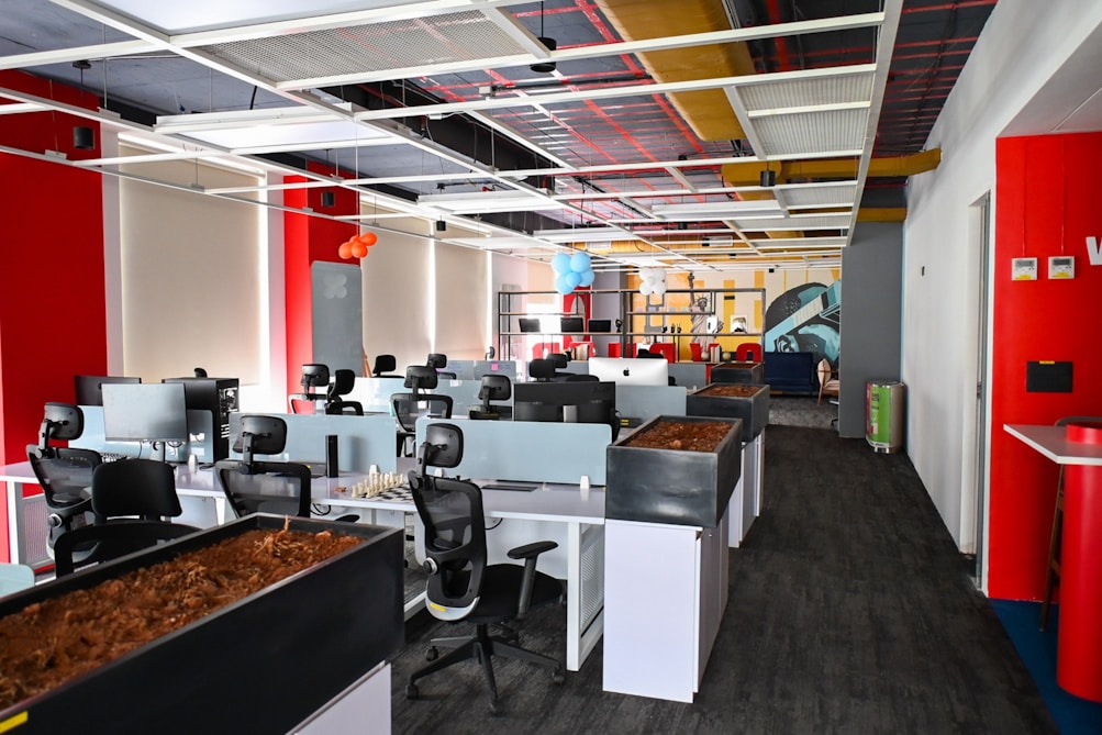 Modern office space with desks and workstations