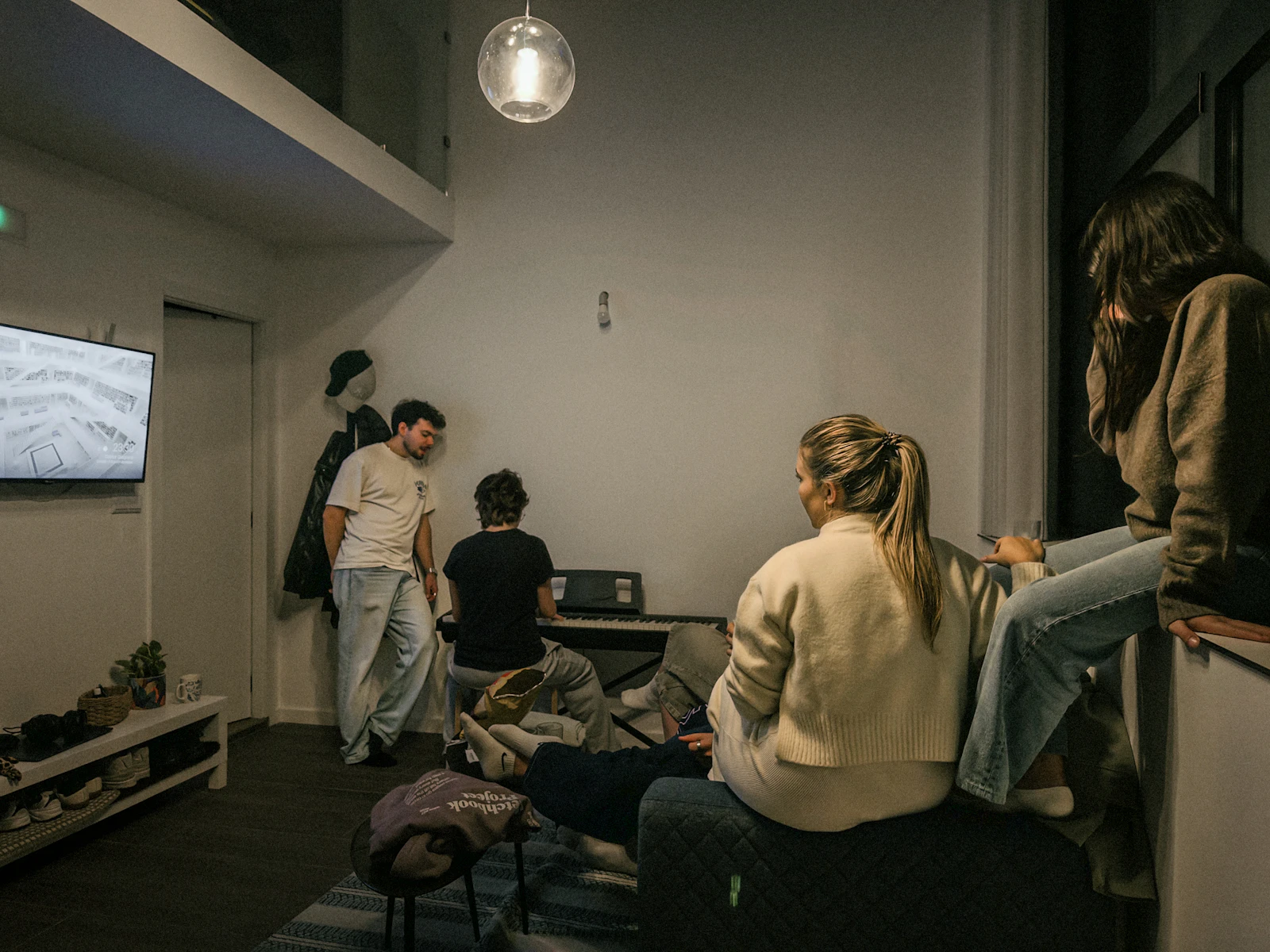 Group of friends relaxing in a modern living room