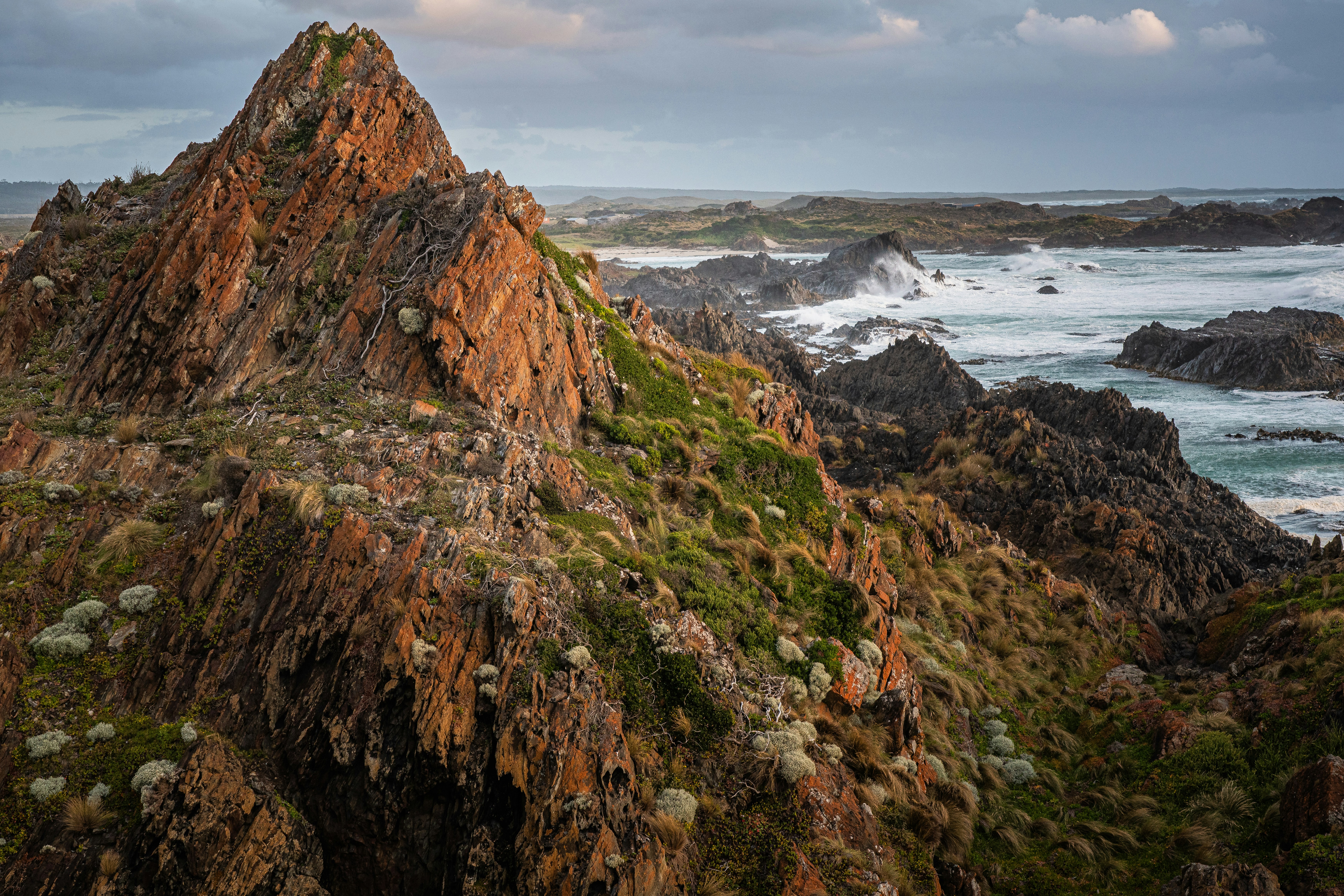 Rocky coastline with waves crashing on shore