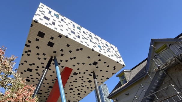 Modern building with black and white pattern