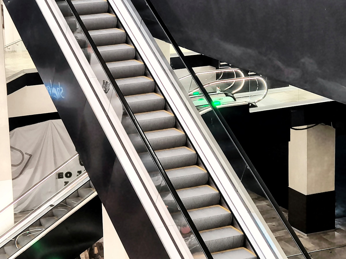 Escalator in a modern building interior