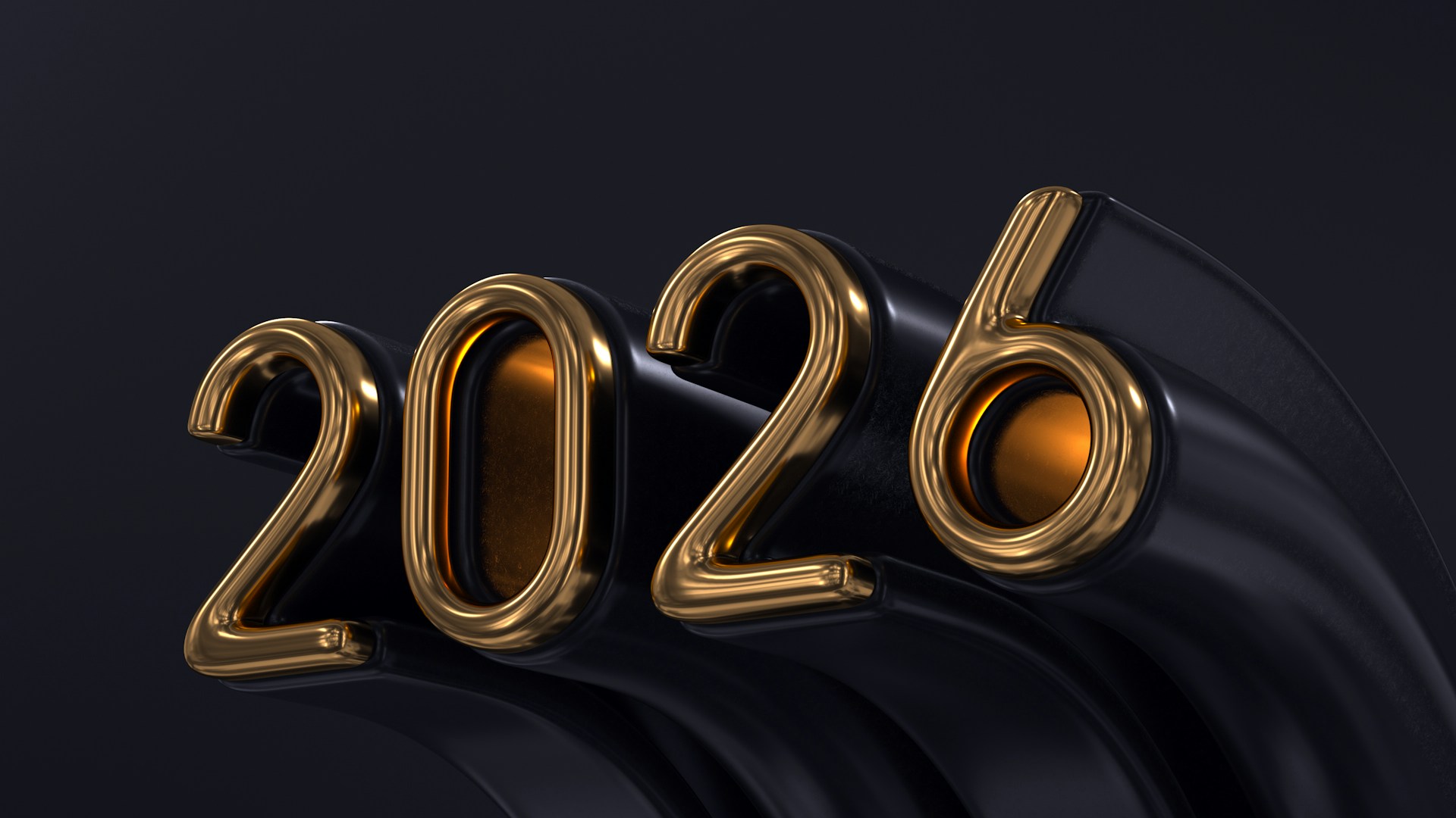 Golden 2026 numbers on a dark background