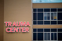 Trauma center sign on a building