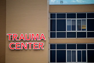 Trauma center sign on a building