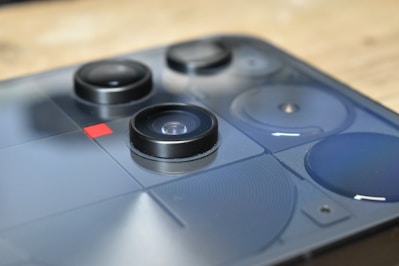 Close-up of a smartphone camera lens array.
